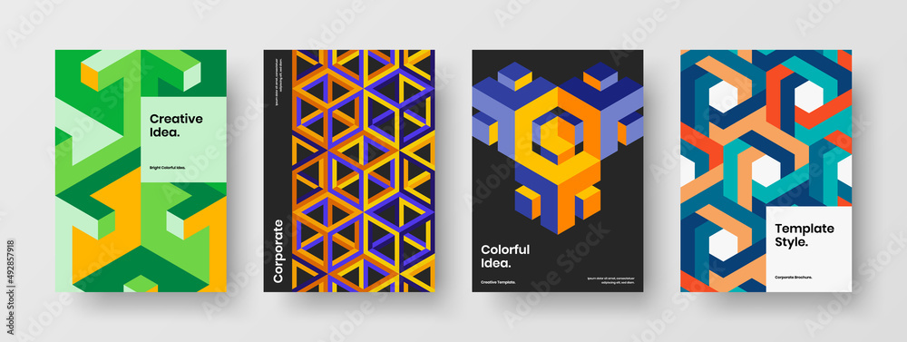 Unique banner design vector concept collection. Isolated mosaic shapes magazine cover layout set.