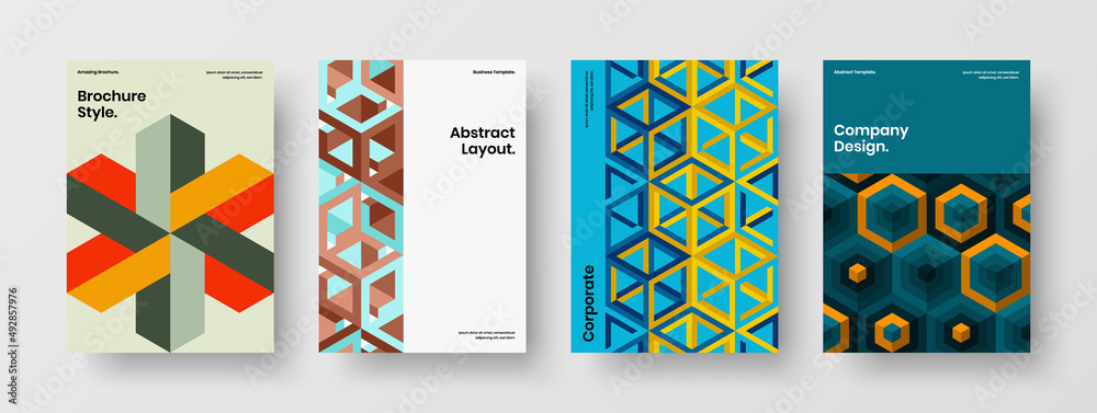 Abstract mosaic tiles company identity concept set. Multicolored cover vector design layout collection.