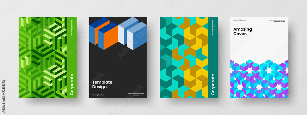 Isolated front page A4 design vector concept collection. Vivid geometric tiles poster illustration bundle. Isolated front page A4 design vector concept collection. Vivid geometric tiles poster illustration bundle.