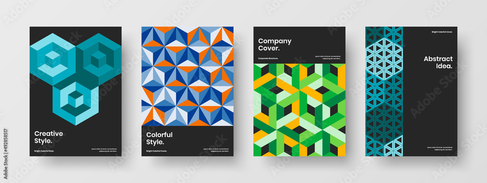 Premium geometric tiles corporate identity illustration composition. Clean postcard A4 vector design layout collection.