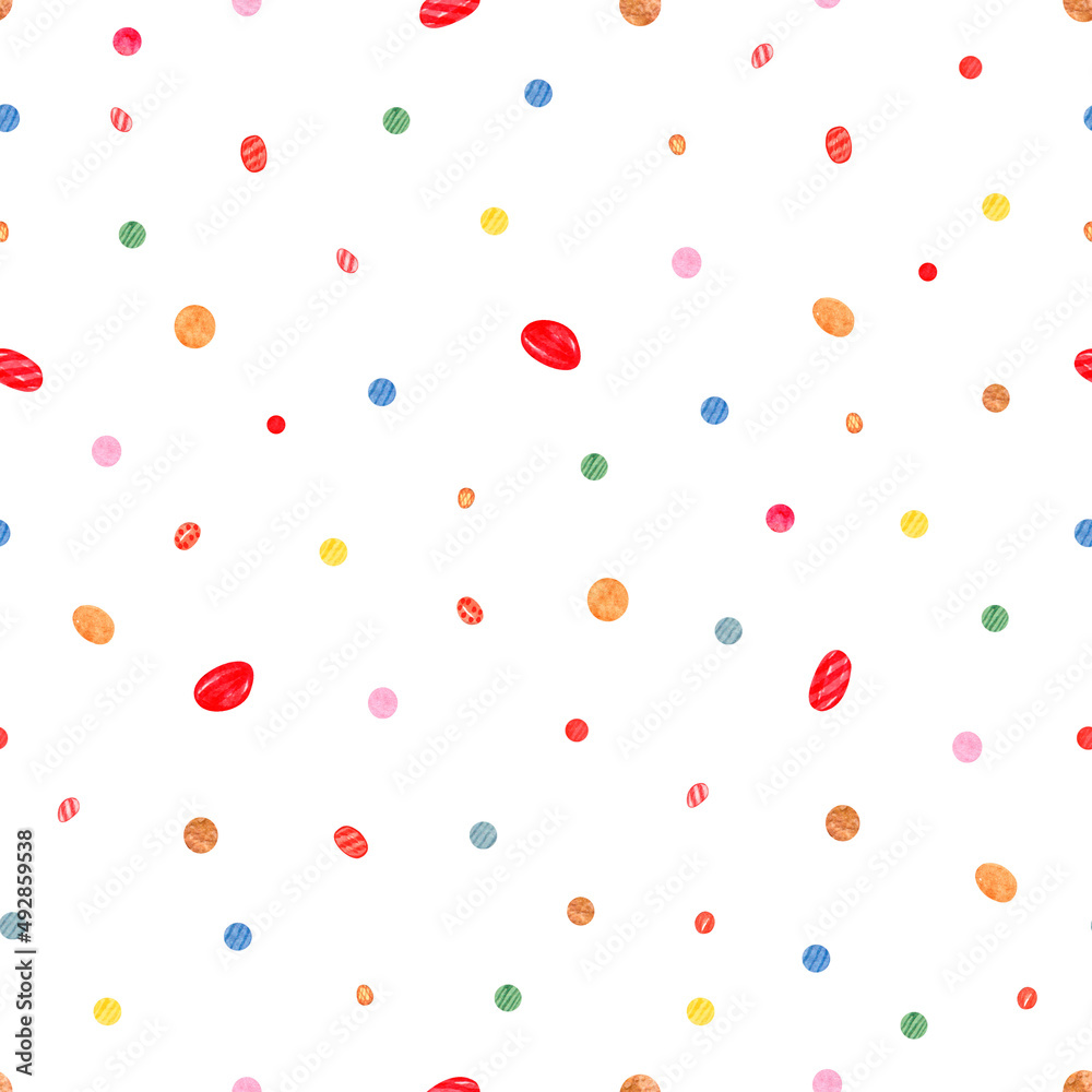 Watercolor seamless pattern with bright confetti. Polka dot background painted by watercolor. For packaging, clothing, fashion fabrics, home decor, backgrounds, postcards, scrapbooking, etc. Watercolor seamless pattern with bright confetti. Polka dot background painted by watercolor. For packaging, clothing, fashion fabrics, home decor, backgrounds, postcards, scrapbooking, etc.