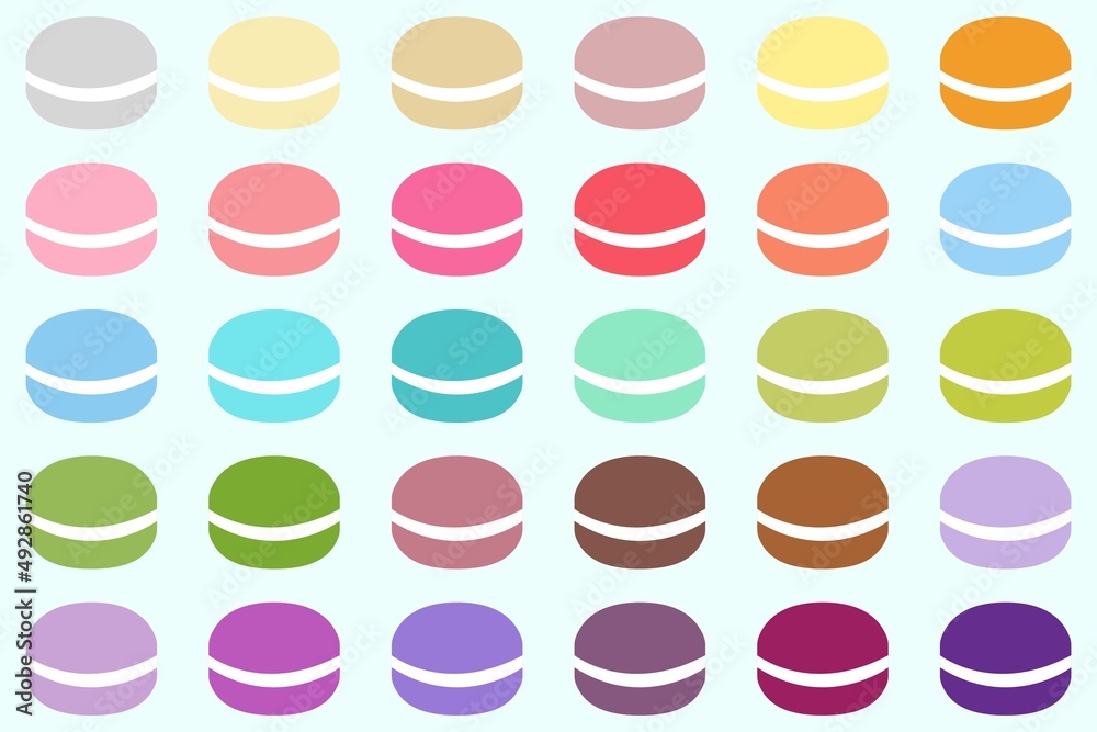 Creamy Macaron icon set. Vector illustration. Hand drawn macarons set on the blue background. Creamy Macaron icon set. Vector illustration. Hand drawn macarons set on the blue background.
