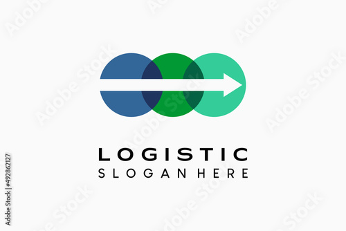 Logistics company logo design, delivery service. arrow icon in three colorful dots. Modern vector illustration