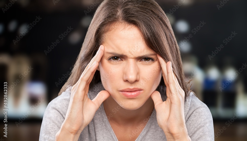 Healthcare concept, woman hand on face as suffering from facial pain, mumps or toothache