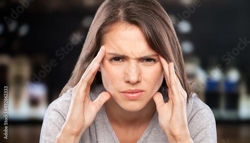 Healthcare concept, woman hand on face as suffering from facial pain, mumps or toothache © BillionPhotos.com