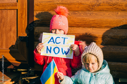 Small girls in protest against the war in Ukraine