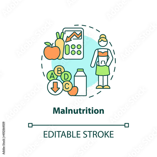 Malnutrition concept icon. Undernutrition. Food security basic definitions abstract idea thin line illustration. Isolated outline drawing. Editable stroke. Arial, Myriad Pro-Bold fonts used photo
