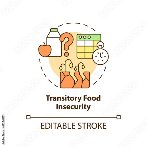 Transitory food insecurity concept icon. Types of food insecurity abstract idea thin line illustration. Isolated outline drawing. Editable stroke. Arial, Myriad Pro-Bold fonts used