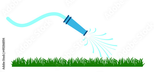 Garden hose. Grass lawn with garden hosepipe. Cartoon gras icon or pictogram. Irrigation system for drip watering lawn, field, or grass. Sprinkler, sprinkler irrigation symbol or logo. Sprinkling with