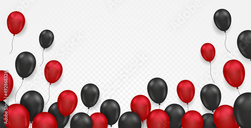 Balloons black and red. Advertising posters or banners. Discounts and offers for regular customers, greeting to winner of promotion. Isometric vector illustration isolated on transparent background
