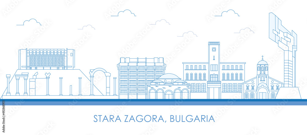Outline Skyline panorama of  city of Stara Zagora, Bulgaria- vector illustration
