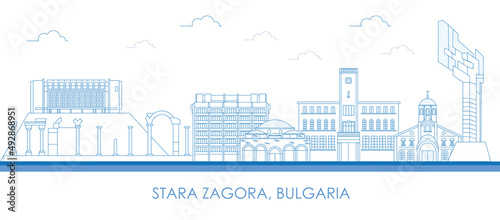 Outline Skyline panorama of city of Stara Zagora, Bulgaria- vector illustration