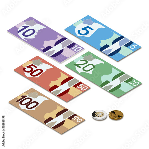 Canada or Australian paper money, 1 and 2 dollar coins