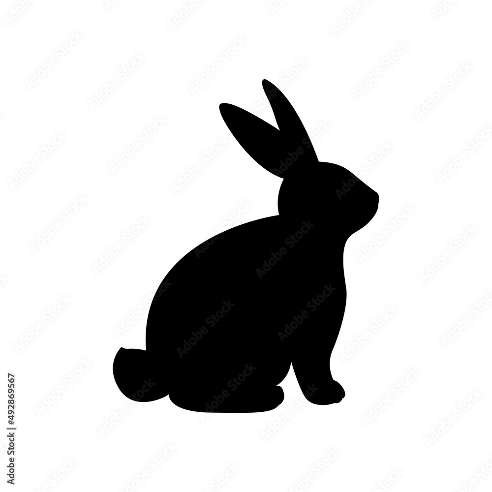Black silhouette of the Easter Bunny. Cute hand drawn vector illustration. Isolated white background. For Easter decor, cutouts, invitations and postcards Black silhouette of the Easter Bunny. Cute hand drawn vector illustration. Isolated white background. For Easter decor, cutouts, invitations and postcards