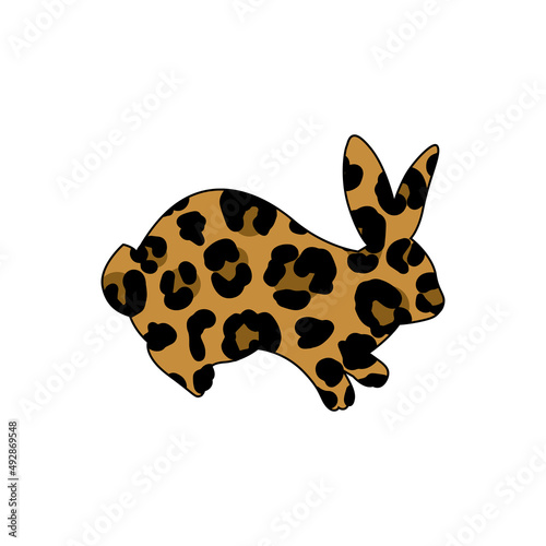 Easter bunny silhouette with leopard print. Cute hand drawn vector illustration. Isolated white background. For Easter decor, cutouts, invitations and postcards