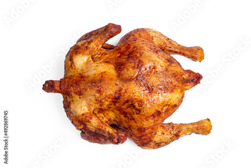 Fresh roasted chicken on white isolated background