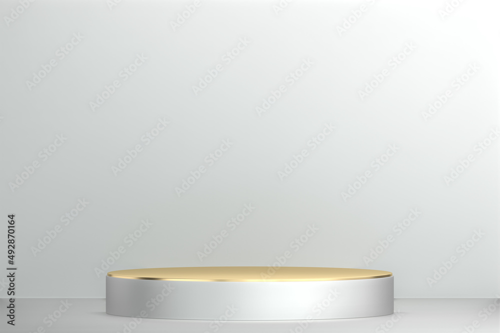 Abstract Podium minimal geometric white and gold.3D rendering Abstract Podium minimal geometric white and gold.3D rendering