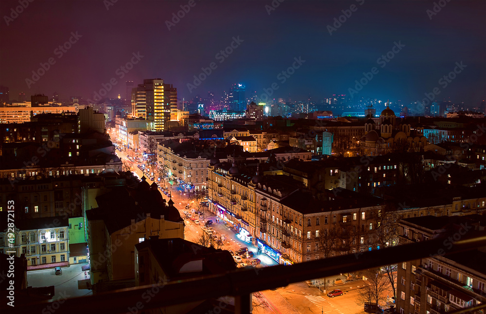 Cityscape of Kyiv at night