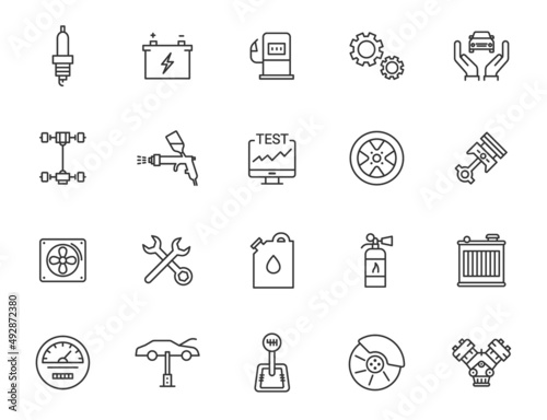 Car service line icon set. Mechanic vector garage automotive service workshop wheel repair sale icon