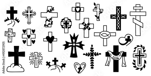 Set of crosses. Vector illustration in doodle style. Isolated on a white background. Easter elements