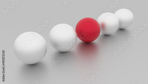 Individuality, unique and different red ball and other white. Contrast concepts © Alex