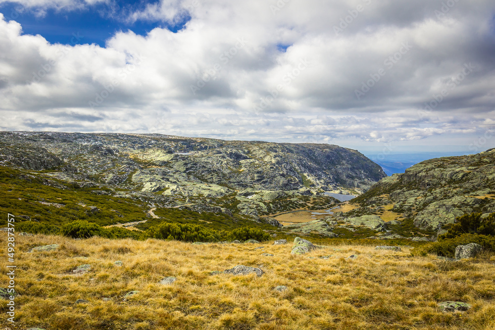 Landscape view of the top of the mountain with snow in the central massif of Serrra da Estrela - Portugal