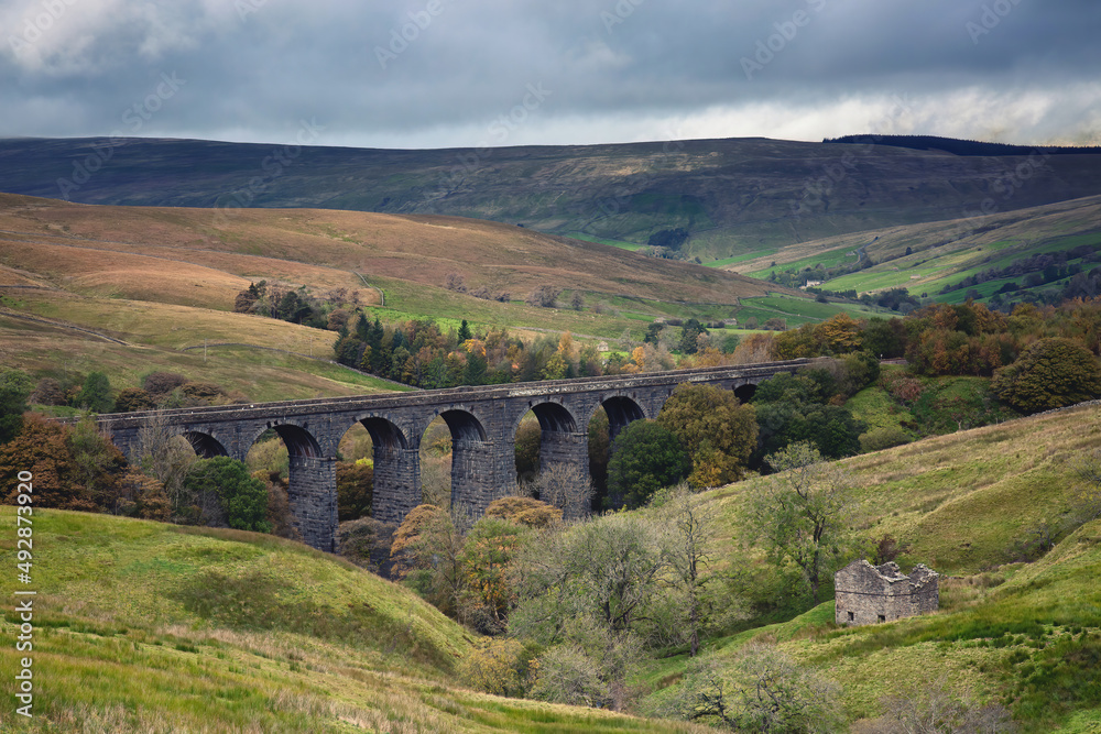 Countryside view of Dent Head Viaduct in the Yorkshire Dales, England