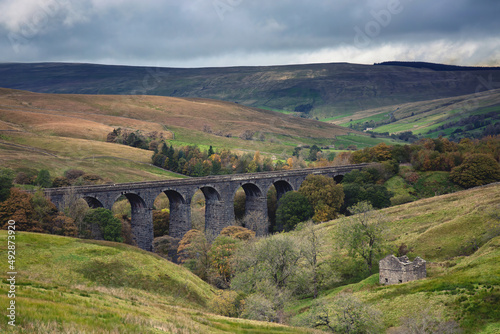 Countryside view of Dent Head Viaduct in the Yorkshire Dales, England