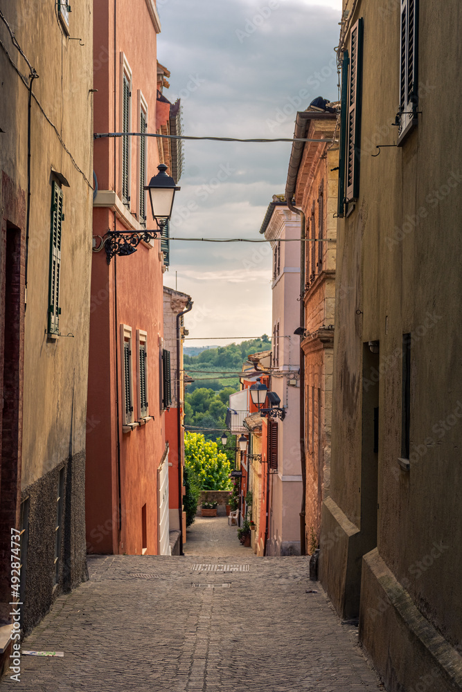 Fototapeta premium Street in the town historic center of Sirolo, Italy