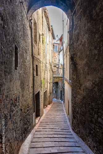 Medieval street in Perugia historic center  Umbria Italy