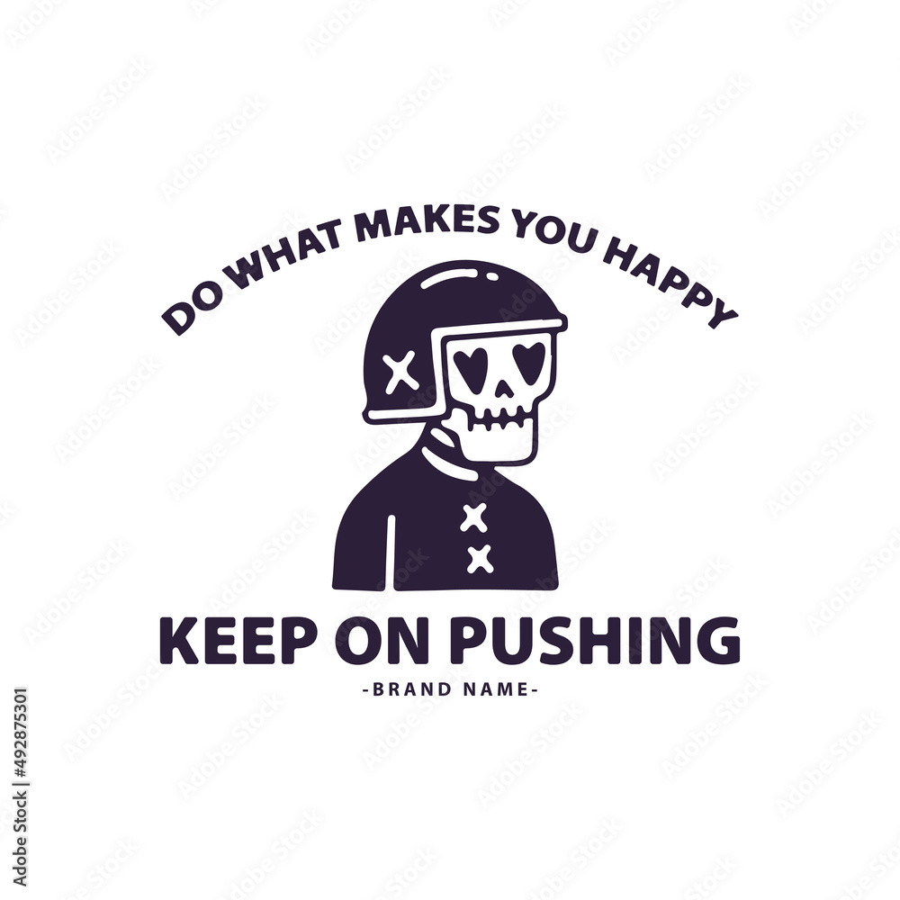 Rider skull wearing helmet with do what makes you happy typography, illustration for t-shirt, poster, sticker, or apparel merchandise. With retro cartoon style Rider skull wearing helmet with do what makes you happy typography, illustration for t-shirt, poster, sticker, or apparel merchandise. With retro cartoon style