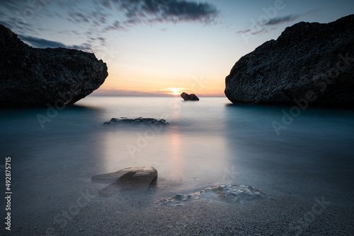 Summer in Leukada island in Greece. Long exposure shots during sunsets and aerial views of the beaches in Ionian sea.