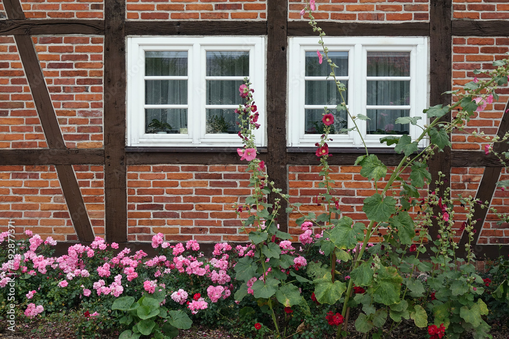 Fenster an einem Fachwerkhaus in Gingst, Ruegen