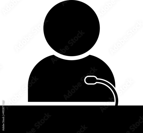 Public speaker flat icon. presentation speech. user giving a speech. man giving speech using a microphone
