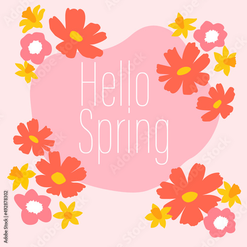 Illustration with flowers to celebrate the spring season with the text 