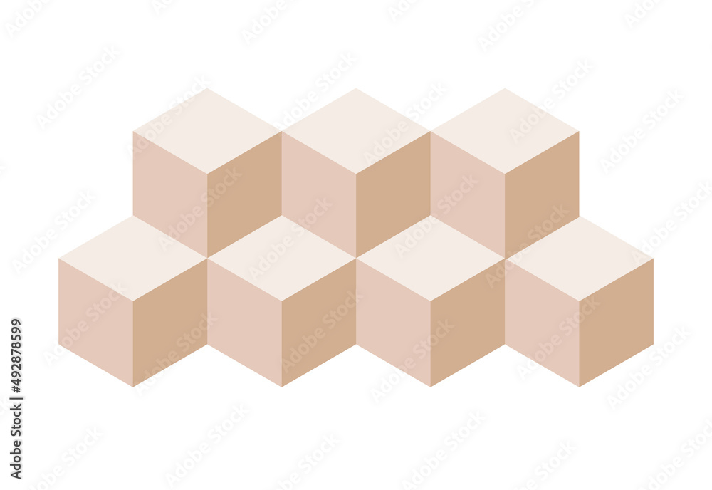 Obraz premium Block symbol. Beige 3d Cube set. Blockchain technology. Vector flat icon 