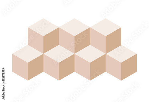 Block symbol. Beige 3d Cube set. Blockchain technology. Vector flat icon 