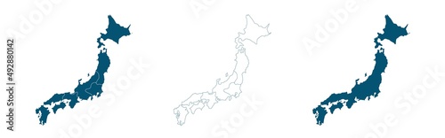 Set vector map of Japan in blue color. illustration