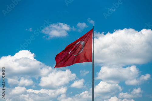 Turkish flag blue sky and white clouds