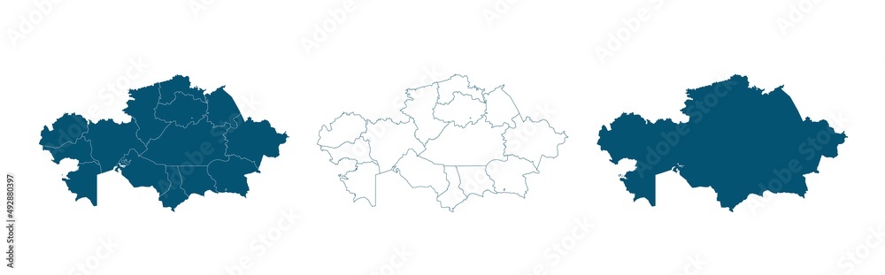 Kazakhstan map vector, isolated on white background. Black map template, flat earth. Simplified