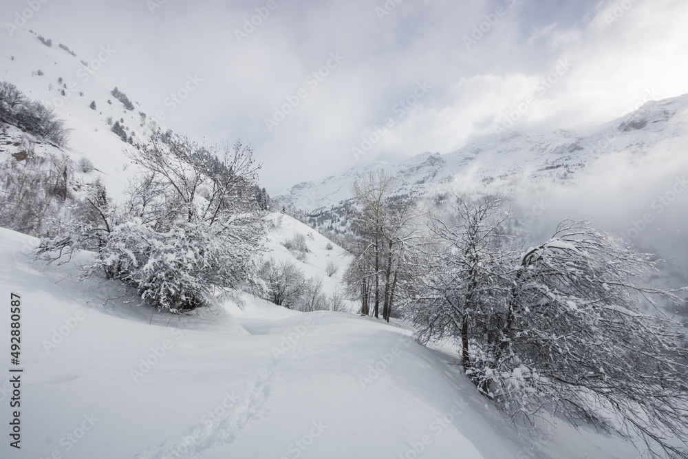 paysage enneigé à Vaujany en Oisans dans les alpes en France en hiver