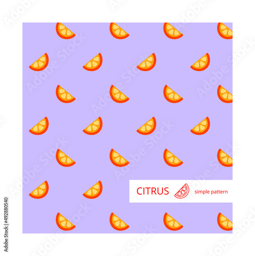 simple pattern with citrus slices (orange, tangerine, grapefruit, etc.) on a violet background
