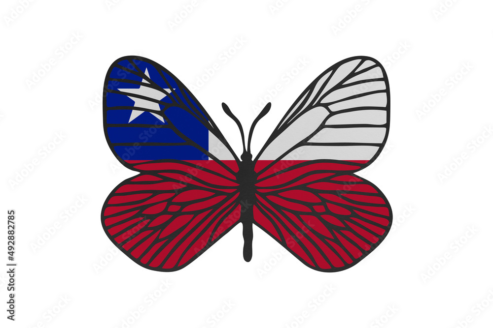 Butterfly wings in color of national flag. Clip art on white background. Chile
