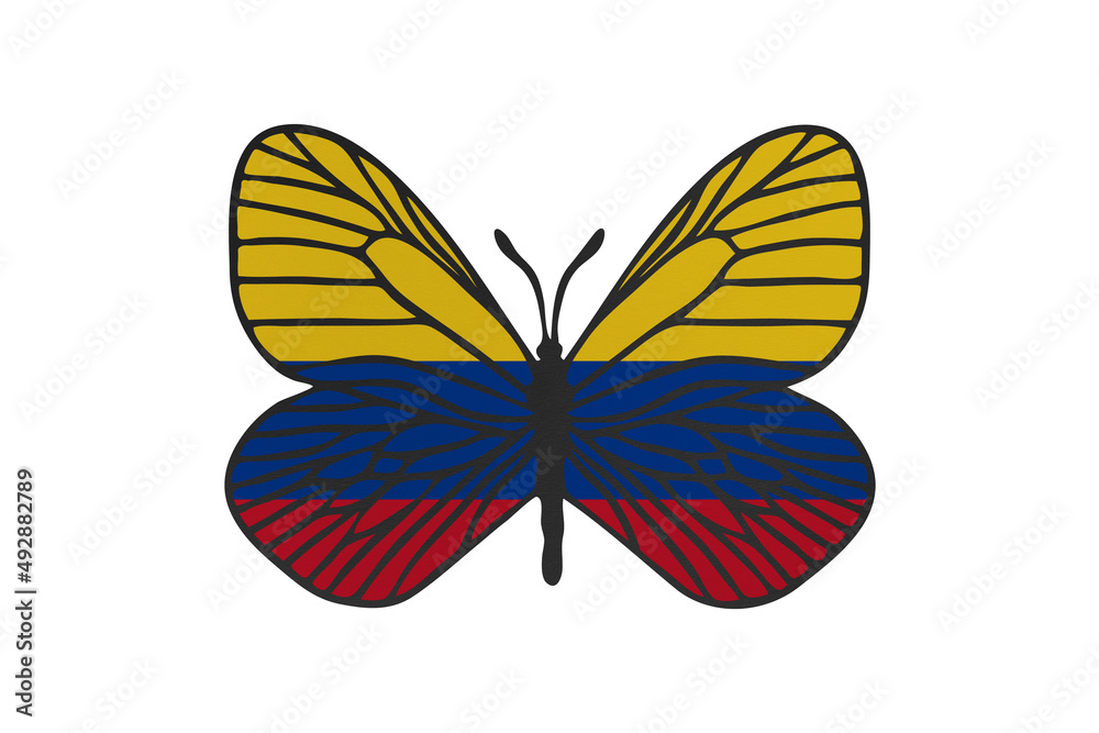 Fototapeta premium Butterfly wings in color of national flag. Clip art on white background. Colombia