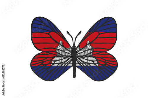 Butterfly wings in color of national flag. Clip art on white background. Cambodia