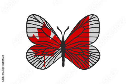 Butterfly wings in color of national flag. Clip art on white background. Canada