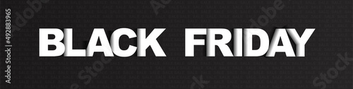 Black Friday banner. Minimalistic image for online advertising, marketing ploys and huge discounts before holidays. Favorable offers, informing regular customers. Cartoon flat vector illustration