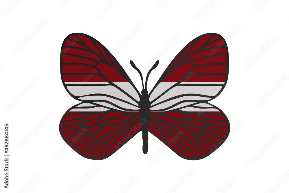 Butterfly wings in color of national flag. Clip art on white background. Latvia