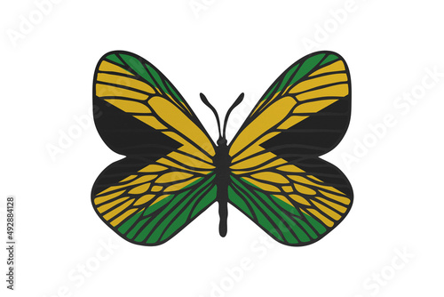 Butterfly wings in color of national flag. Clip art on white background. Jamaica