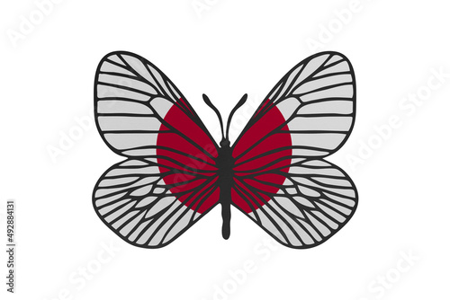 Butterfly wings in color of national flag. Clip art on white background. Japan
